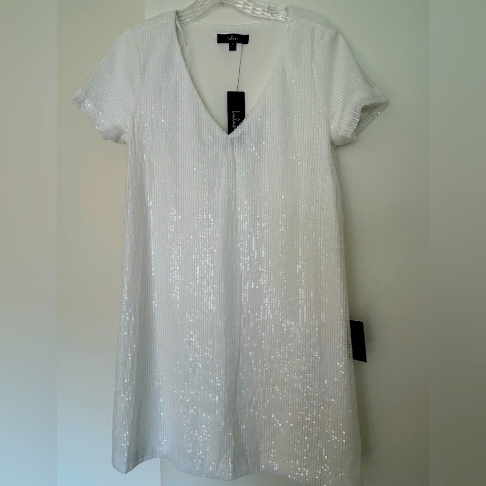 NWT Lulus White Sequin Tshirt Dress